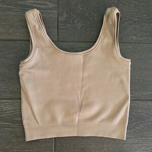 Athleta Tan Ribbed Sleeveless Crop Tank Top